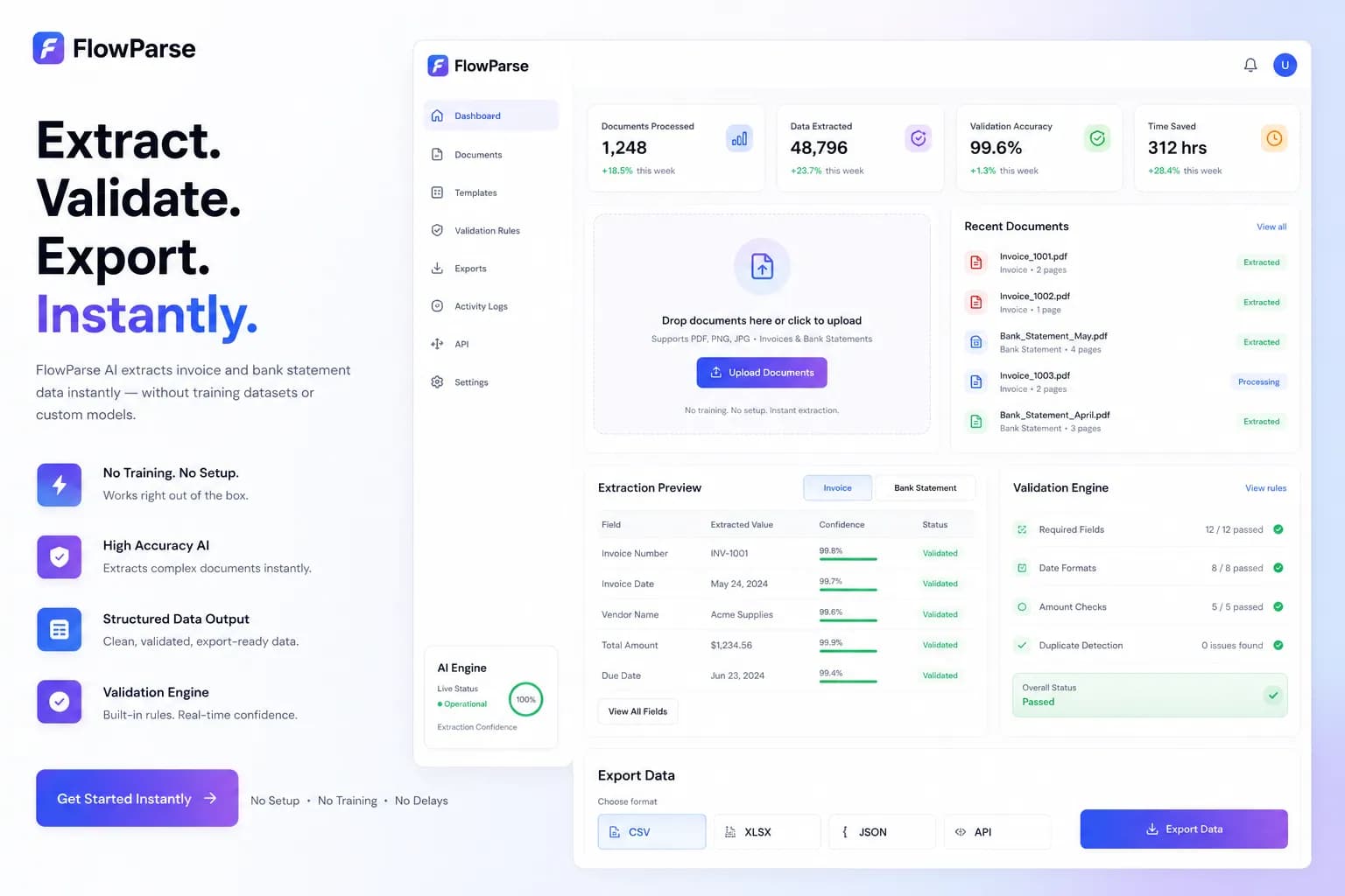 FlowParse AI as a Nanonets alternative — invoice extraction, validation and Excel export