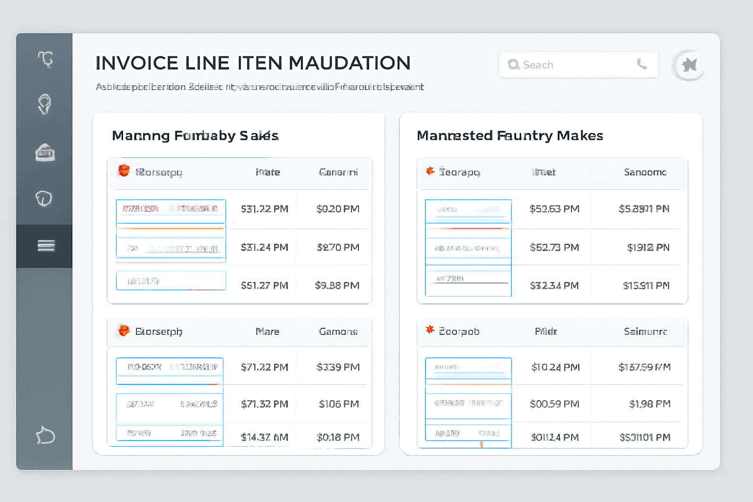 Invoice line item validation dashboard identifying missing product rows