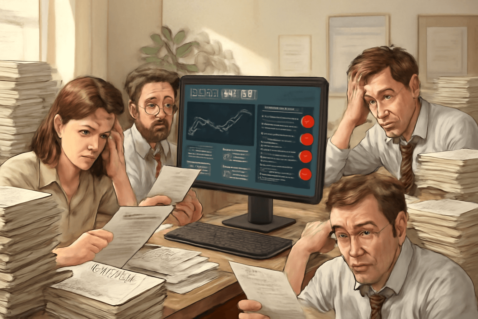 Finance department overwhelmed with invoices while AI validation software detects errors automatically