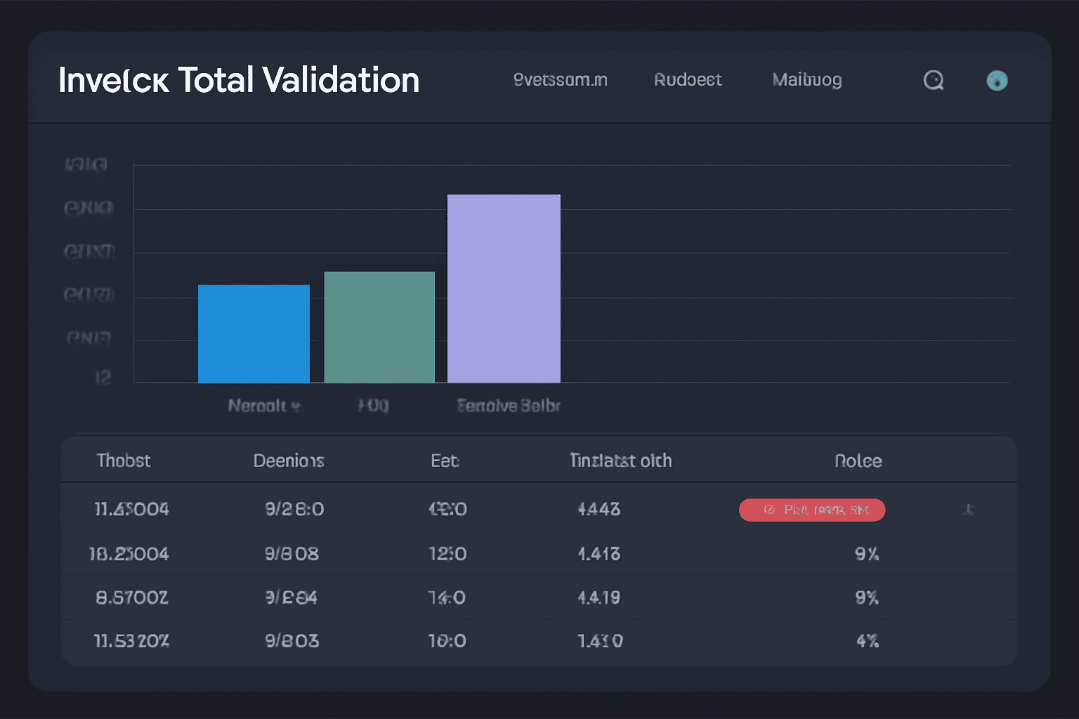 Invoice total validation dashboard comparing subtotal, VAT and invoice total