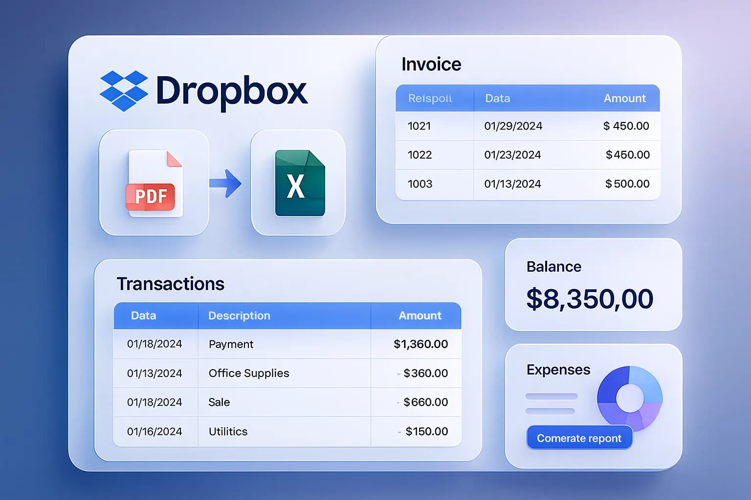 Dropbox PDF to Excel conversion via AI