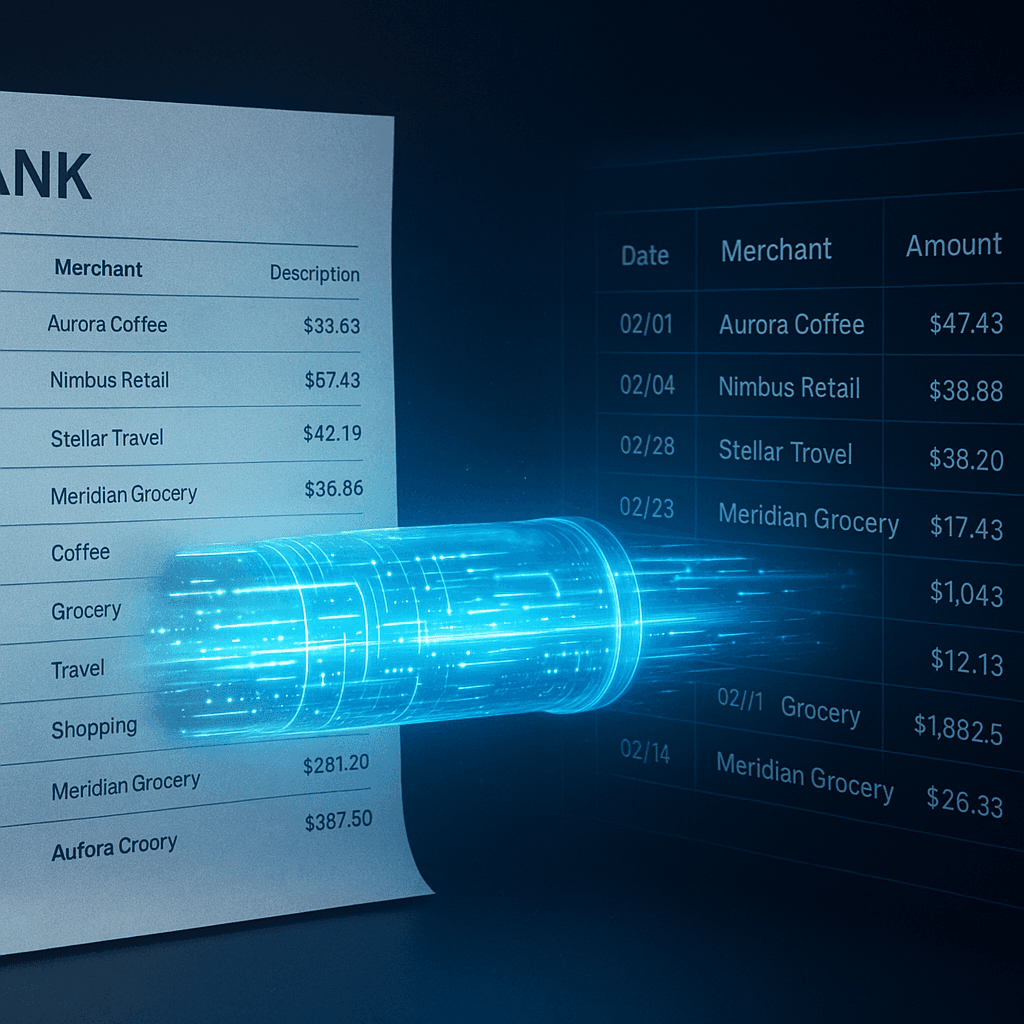Extract transactions from PDF bank statement to Excel