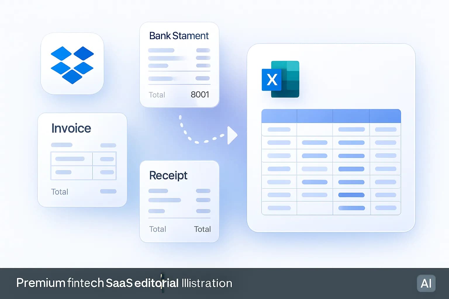 Invoices, statements, receipts processed from Dropbox into Excel