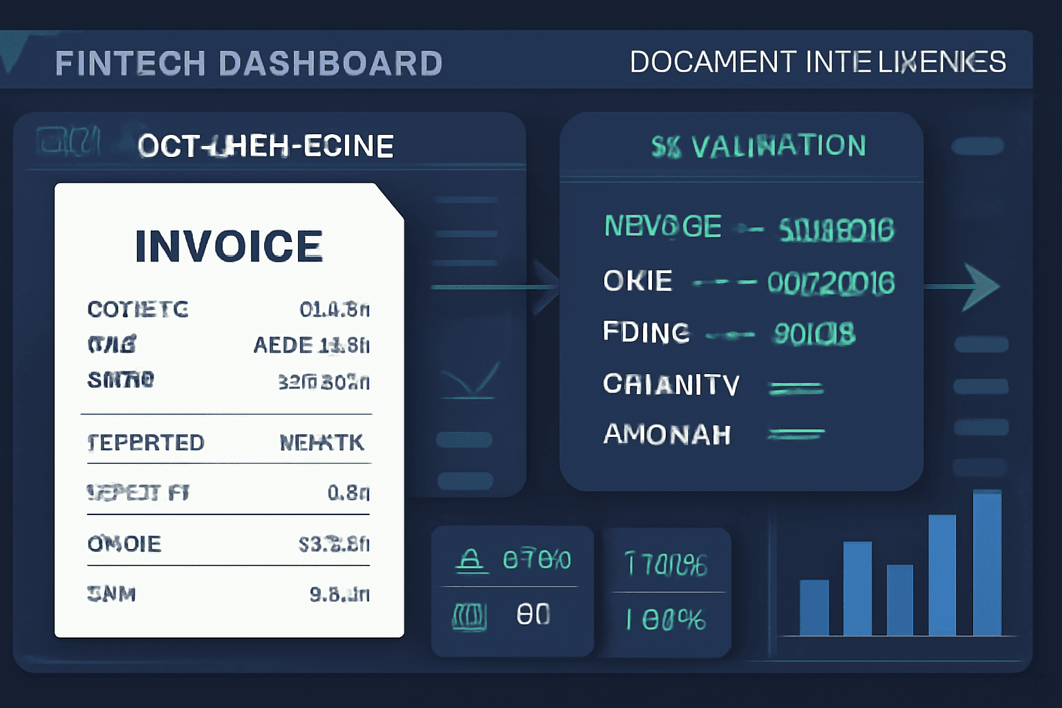 OCR extraction engine misreading invoice fields while an AI validation system detects the errors