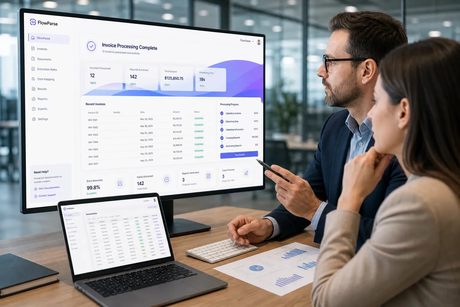 Accountants using FlowParse AI to automate invoice processing